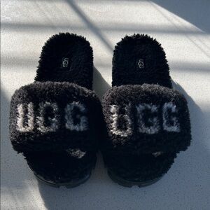 UGG Black Fuzz Logo Slide size 8